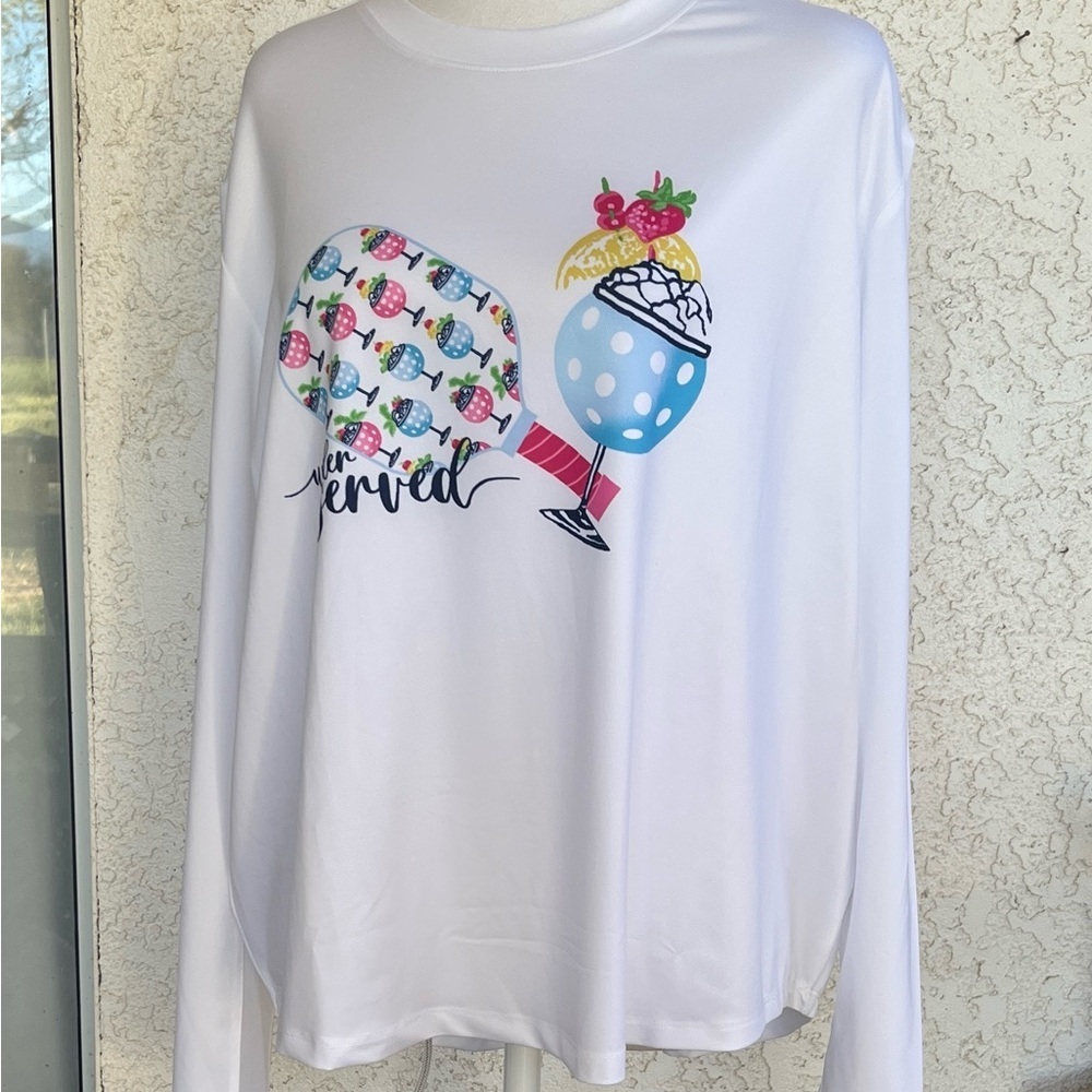 Women’s White Long Sleeve Graphic Tee - Ice Cream Sundae